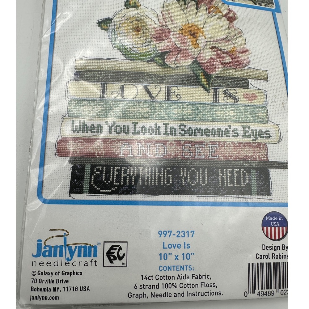 Janlynn Needlecraft Counted Cross Stitch Kit‎ Love Is 10"x10" New Sealed NOS - Picture 2 of 3